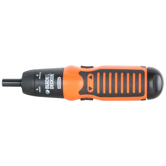 A BLACK+DECKER branded orange and black electric screwdriver with a compact design and ergonomic grip.