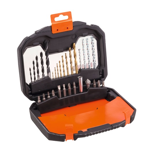 BLACKDECKER A7183-XJ drill and screwdriver bit set in black and orange hard case, angled view on white background.