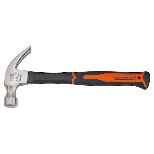 BLACKDECKER BDHT51397 claw hammer with black and orange handle, side view on white background.