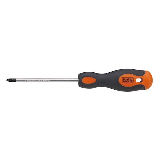 BLACK+DECKER BDHT62296 Phillips screwdriver with black and orange ergonomic handle, side view on white background.