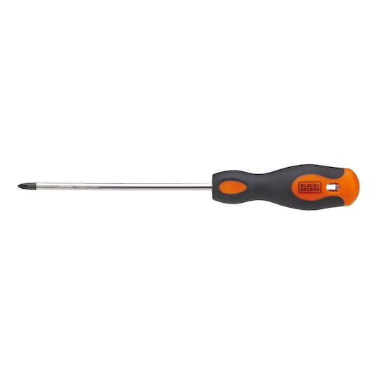 BLACK+DECKER BDHT62297 Phillips screwdriver with black and orange handle, side view on white background.