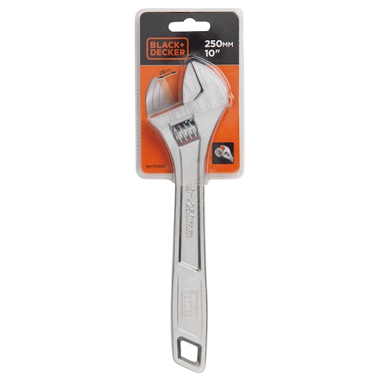 BLACK+DECKER adjustable wrench BDHT81592 silver 250mm 10 inch, retail packaging, front view.