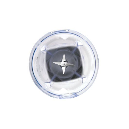 BLACKDECKER BL415 blender jar top view showing stainless steel blades on white background.