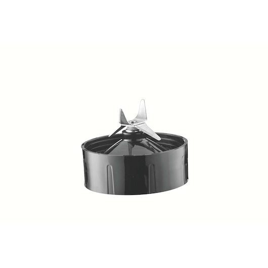 BLACKDECKER BX430J blender blade assembly, black and silver, photographed from front on white background.