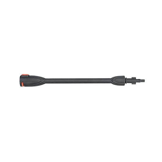 BLACKDECKER BXPW1300E black pressure washer nozzle wand, side angle, with orange accent.