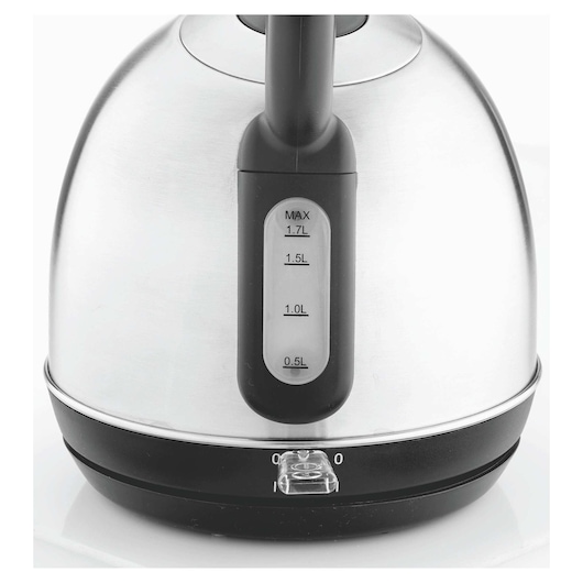 BLACKDECKER DK40 stainless steel kettle front angle, visible water level indicator and base.