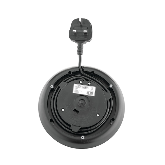 Photo of BLACK+DECKER DK40 electric appliance base with UK plug, black plastic, viewed from above.