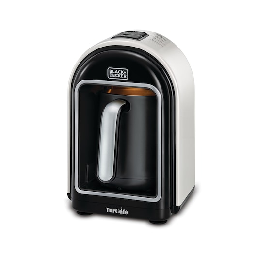 Automatic Turkish Coffee Maker Black and Decker Left Side view with button controls and light inside the cavity