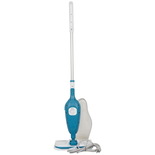 BLACKDECKER FSMH13E5 steam mop with blue and white body, photographed from the front on white background.