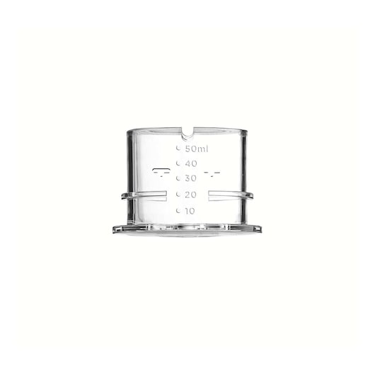 BLACKDECKER FX1050 transparent plastic measuring cup with 50ml markings, front angle, photography product.