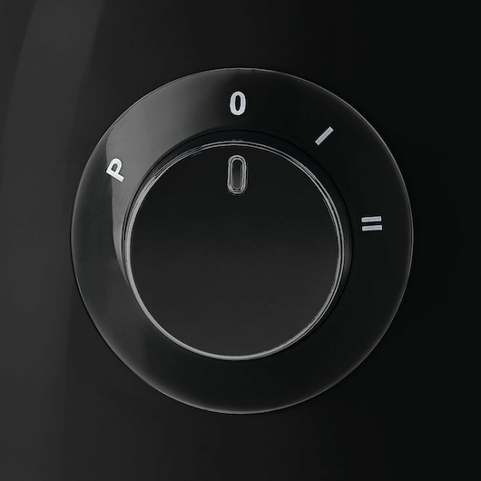 BLACKDECKER FX400BMG black control knob with settings P, 0, I, II, close-up photography