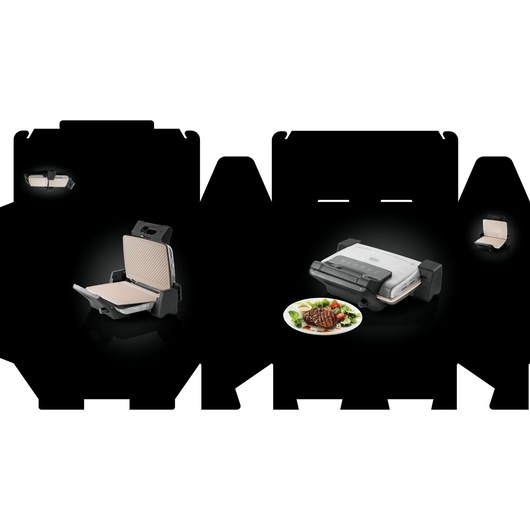 Photo of BLACKDECKER GM1800 electric grill and panini press with non-stick ceramic plates, shown open and closed.
