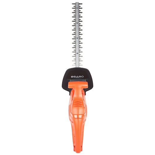 BLACKDECKER GT4245 hedge trimmer, orange and black, front angle on white background.
