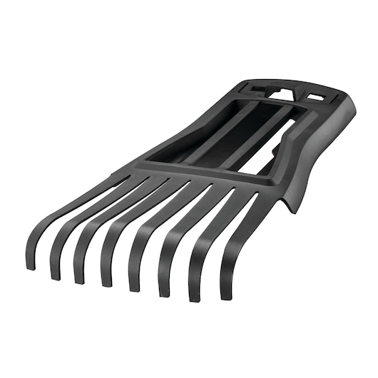 BLACKDECKER GW3031BP leaf rake accessory, black plastic, angled view on white background.