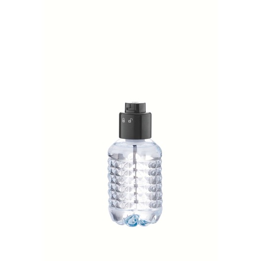 BLACKDECKER HST1500 transparent textured plastic bottle with black locking lid, frontal view.
