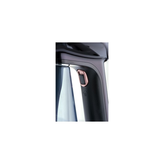 BLACKDECKER HST1500 handheld steamer photography, close-up of black handle and control button.