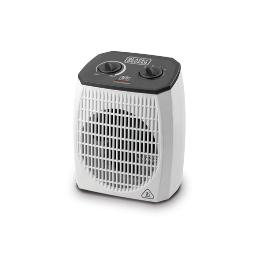 BLACK+DECKER HX310 portable electric fan heater with white body and black control panel. The heater features two rotary dials for adjusting settings and a front grill.
