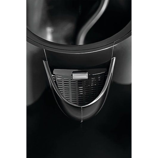 Close-up photo of BLACKDECKER JC69 coffee maker removable filter basket in black, interior angle.