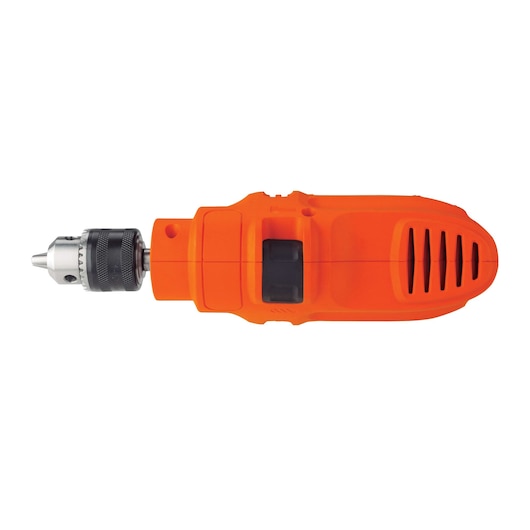 BLACKDECKER KR5010V orange corded drill, product side view on white background.