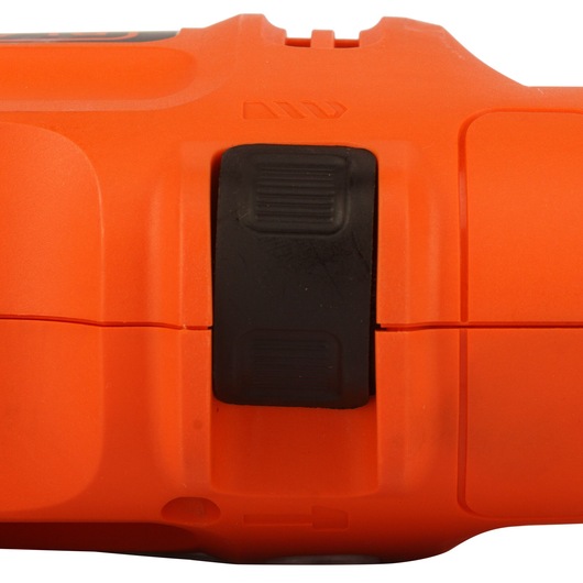 BLACKDECKER KR5010 drill close-up showing orange housing and black switch on white background.