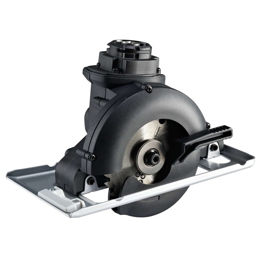 BLACK+DECKER MT218K circular saw attachment, black and silver, side angle with visible blade guard.