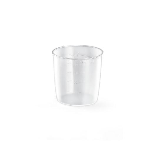 BLACK+DECKER PCP1010 transparent plastic measuring cup with measurement markings, front angle on white background.