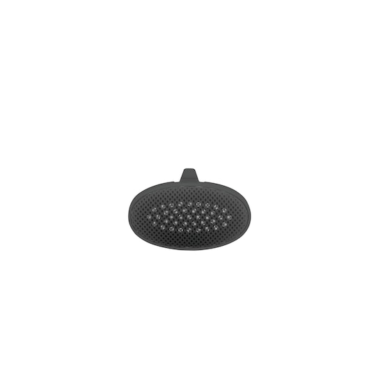 Photo of BLACK+DECKER PGST120 oval black steam plate with perforated surface, product shown on white background, top view.