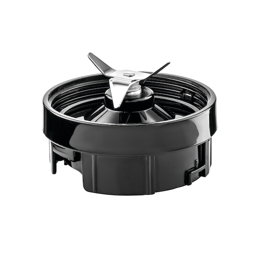 BLACKDECKER SBX300 blender blade assembly, black and silver, photography, front angle on white background.