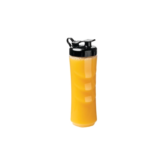 BLACKDECKER SBX300 sports bottle with yellow liquid, black lid, front angle, white background.