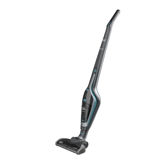 BLACKDECKER SVA420B stick vacuum cleaner, grey with blue accents, front angle on white background.