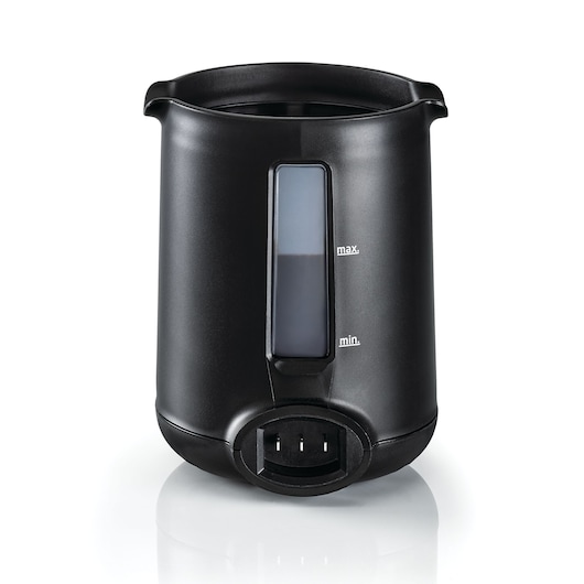 BLACKDECKER TCM700 black coffee maker front angle with water level indicator visible.