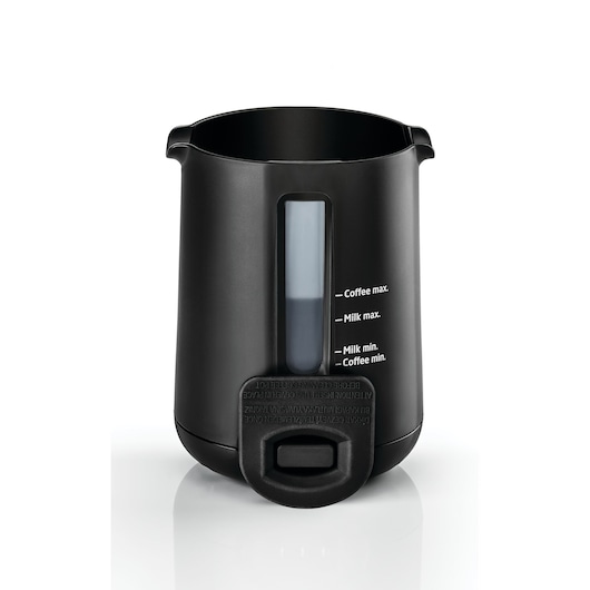 BLACKDECKER TCM730 black coffee maker cup with measurement markings, front view on white background.