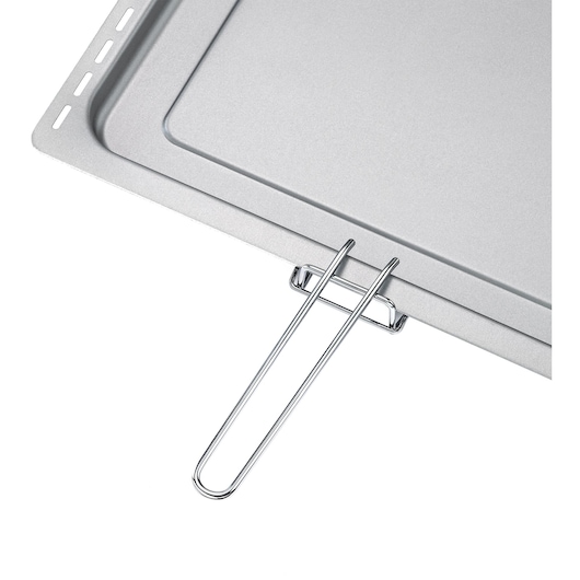 BLACKDECKER TRO55RDG baking tray with removable metal handle, top angle on white background.