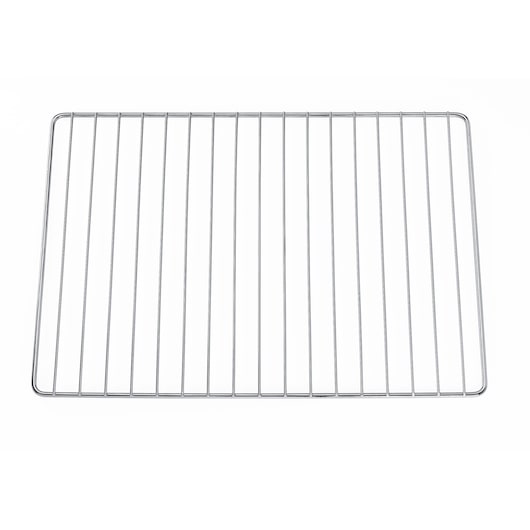Photo of BLACKDECKER TRO55RDG oven wire rack, rectangular chrome finish, top view, on white background.