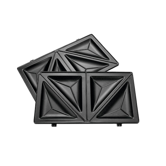 BLACK+DECKER TS2130 black sandwich maker plates, top view, with four triangular compartments.