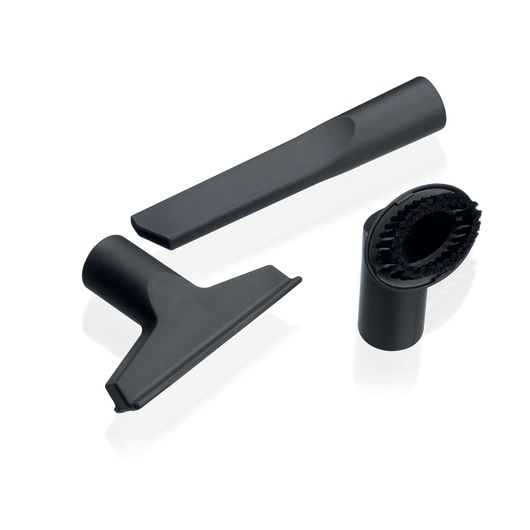 BLACKDECKER WV1400 vacuum accessory set with three black attachments on white background, side angle.
