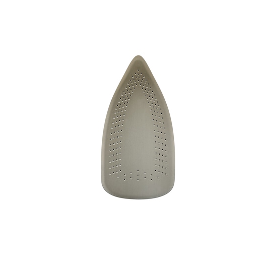 BLACK+DECKER X2800 steam iron soleplate, silver with multiple steam holes, top view on white background.